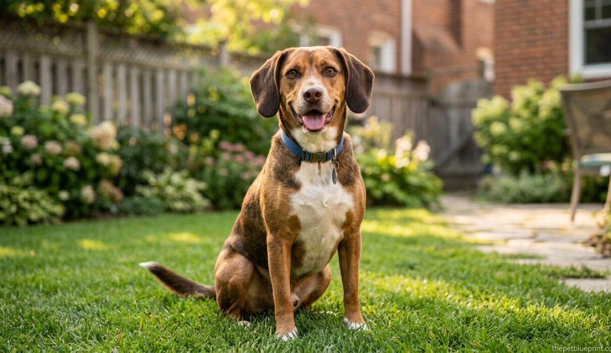 Beagle_Lab_Mix_sitting_backyard