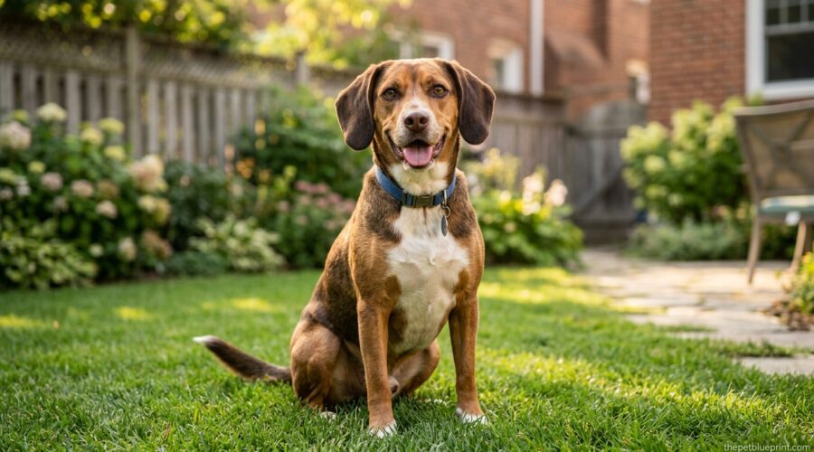 Beagle_Lab_Mix_sitting_backyard