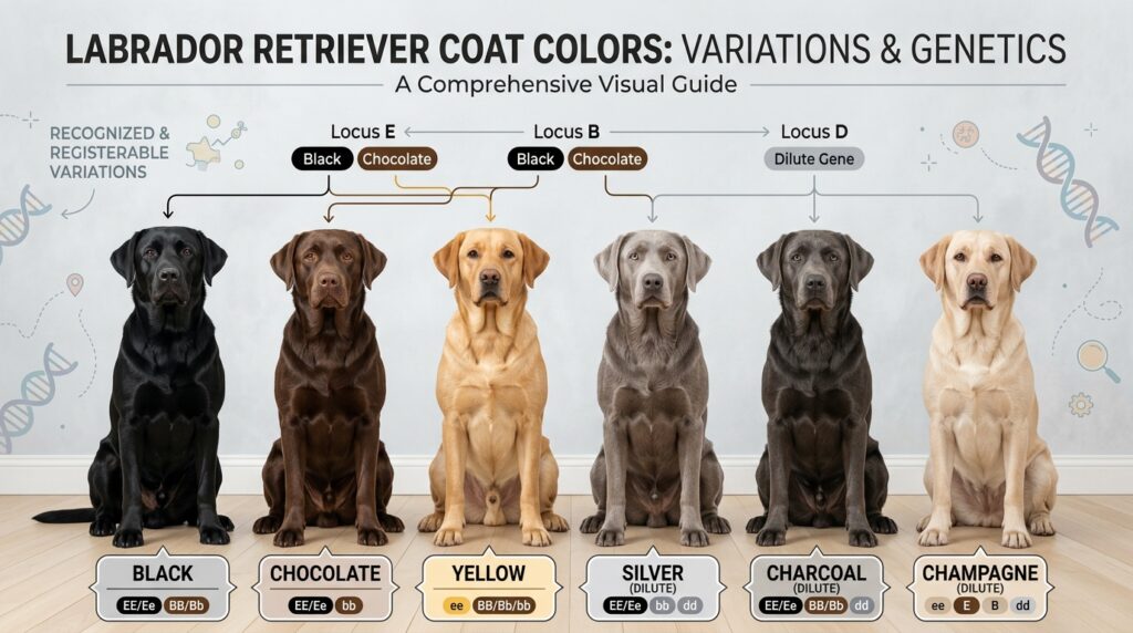 Types of silver and dilute Labradors