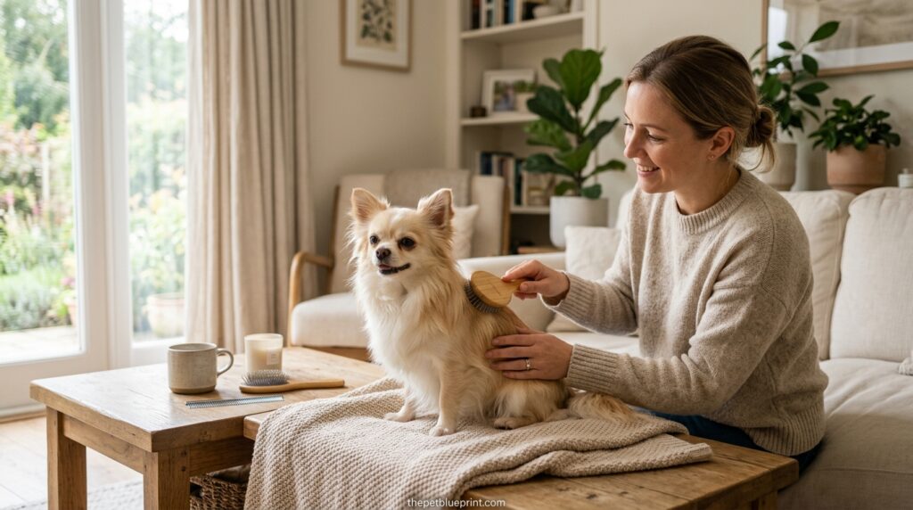 Grooming a long haired Chihuahua